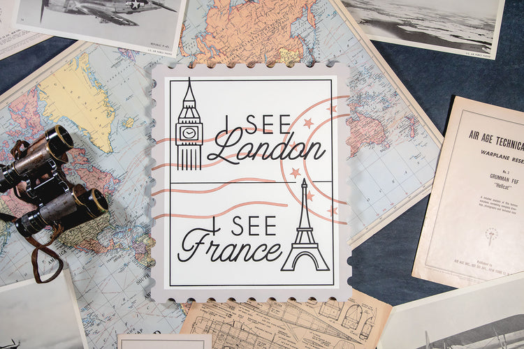 I See London I See France Bathroom Stamp Wood Sign 14x12