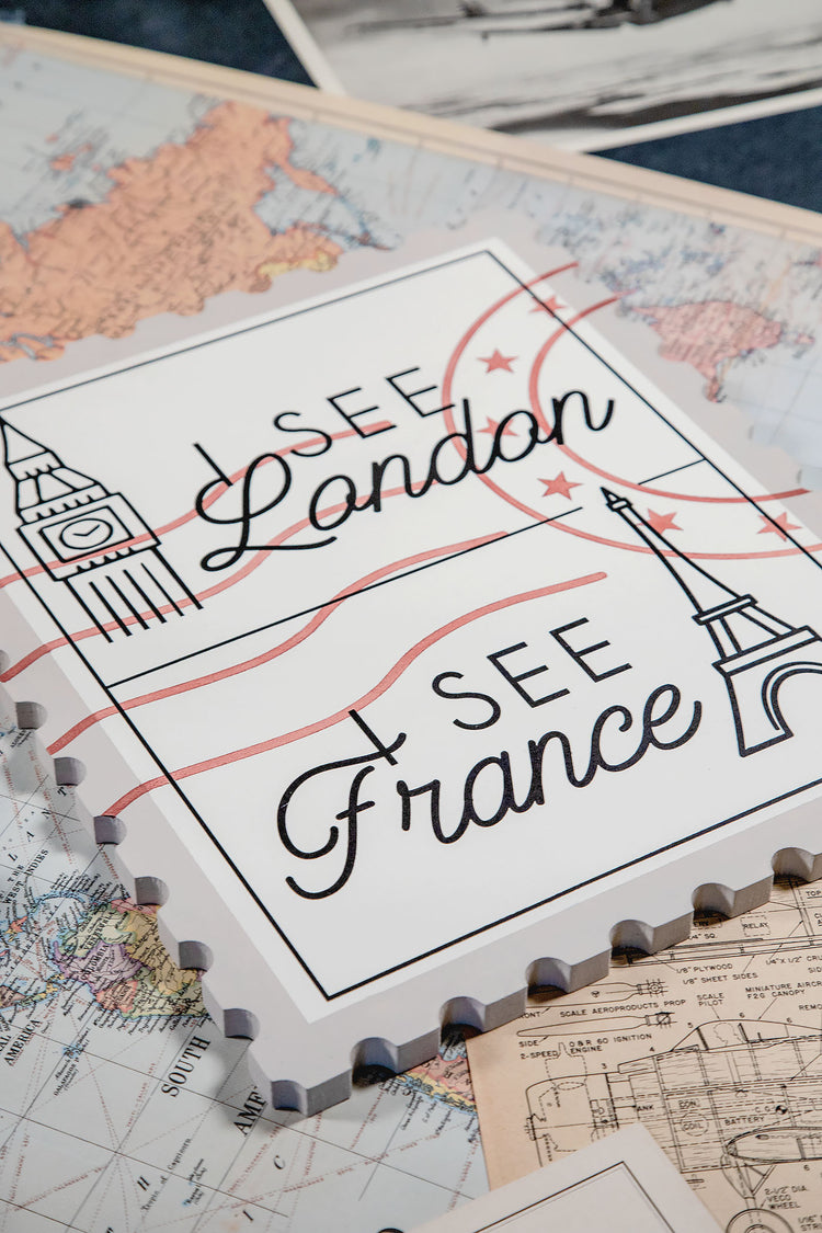 I See London I See France Bathroom Stamp Wood Sign 14x12