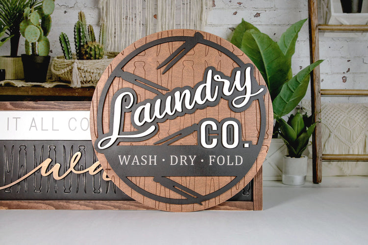 Laundry Co Round 3D Wood Sign