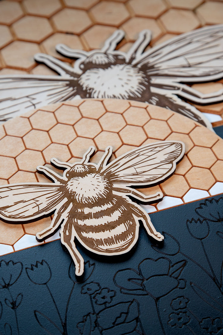 Bee Honeycomb Floral Wood Sign 13 In.