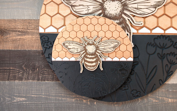 Bee Honeycomb Floral Wood Sign 13 In.