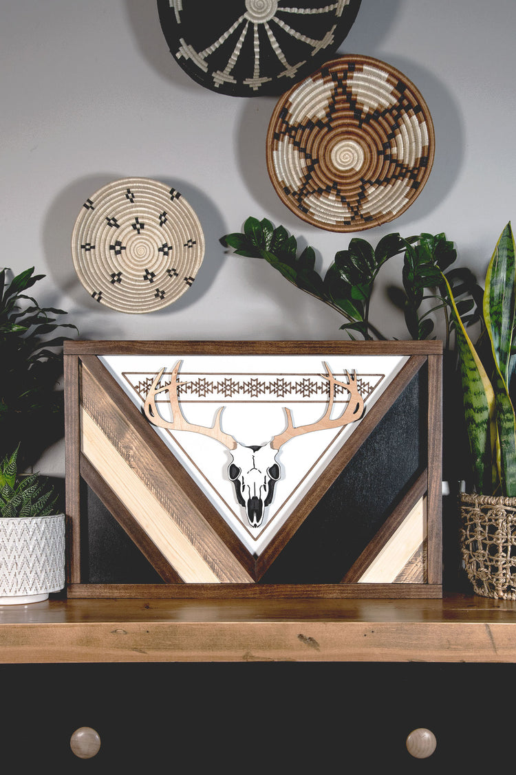 Deer Skull Boho Wood Sign 20x14