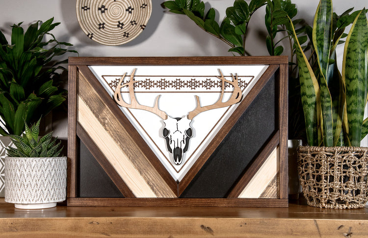 Deer Skull Boho Wood Sign 20x14
