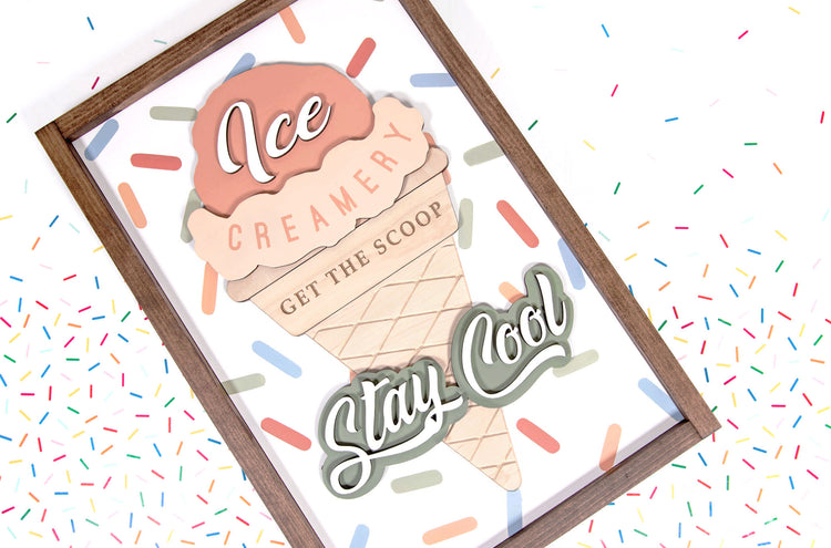 Ice Creamery Stay Cool 3D Wood Sign 14x20 Inches