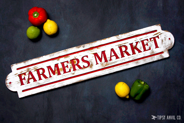 Farmers Market Engraved Wood Sign 36x7