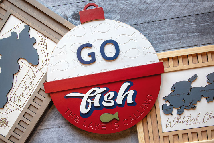 Go Fish Bobber Wood Sign 15 in.
