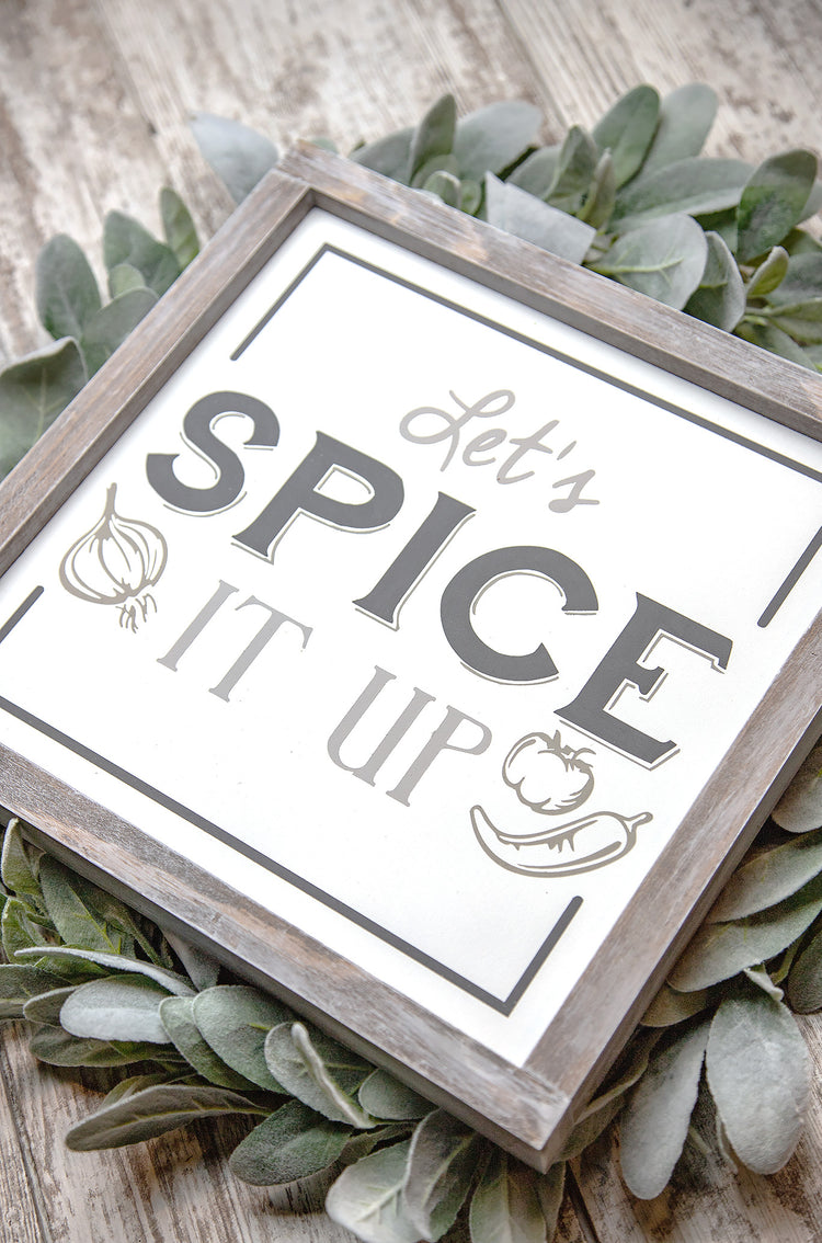 Lets Spice It Up Wood Sign - Kitchen Decor - 12x12 Inches