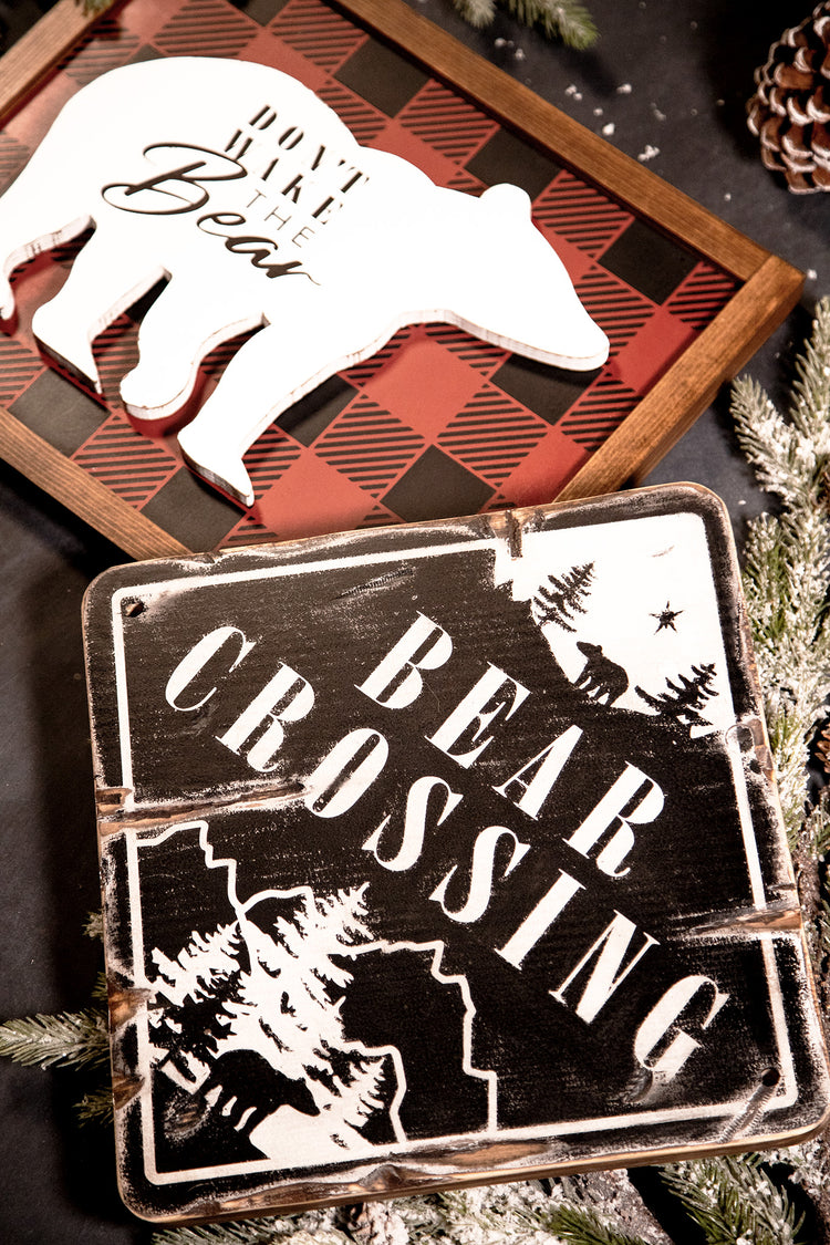 Bear Crossing Rustic Wood Sign 11.5x11.5