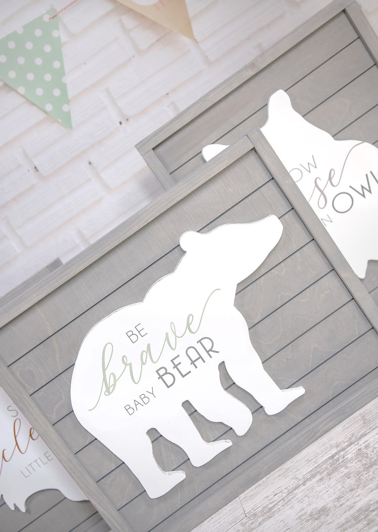 Be Brave Baby Bear Wood Sign - Woodland Nursery - 19x16 Inches
