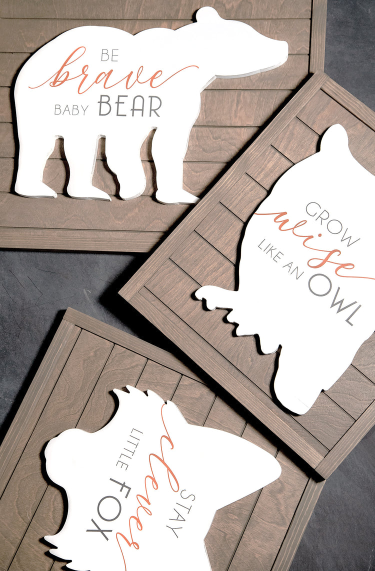 Be Brave Baby Bear Wood Sign - Woodland Nursery - 19x16 Inches