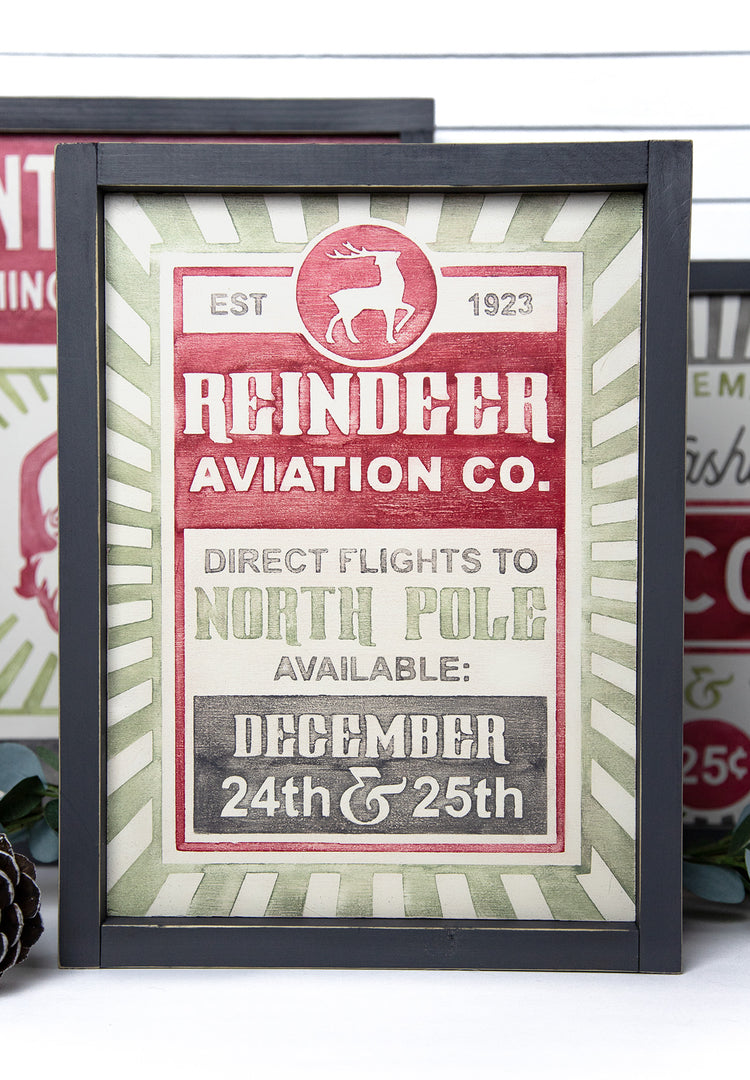 Reindeer Wood Sign Aviation Co. Wood Sign 14x11
