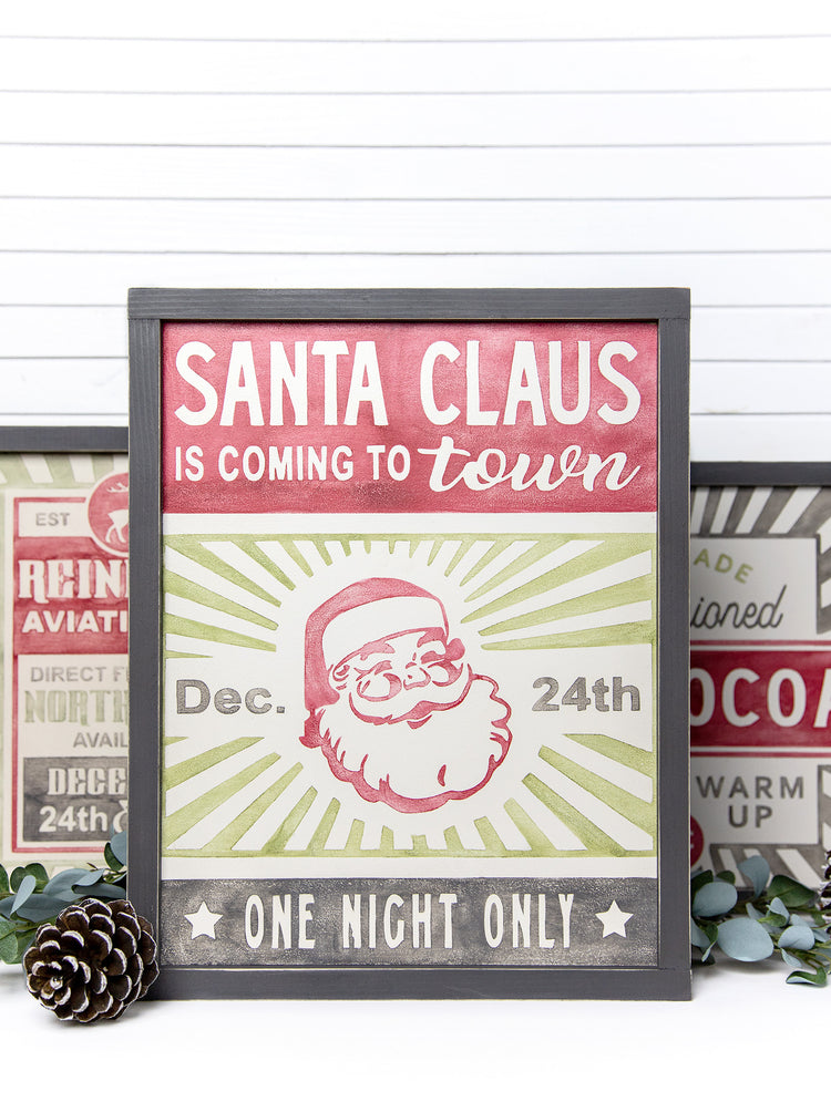 Santa Claus Coming to Town Christmas Wood Sign 14x17