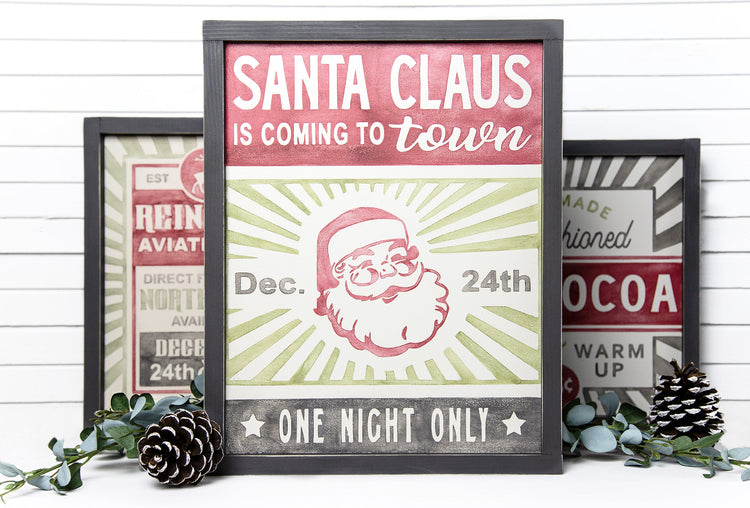 Santa Claus Coming to Town Christmas Wood Sign 14x17