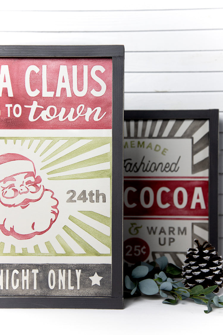 Santa Claus Coming to Town Christmas Wood Sign 14x17