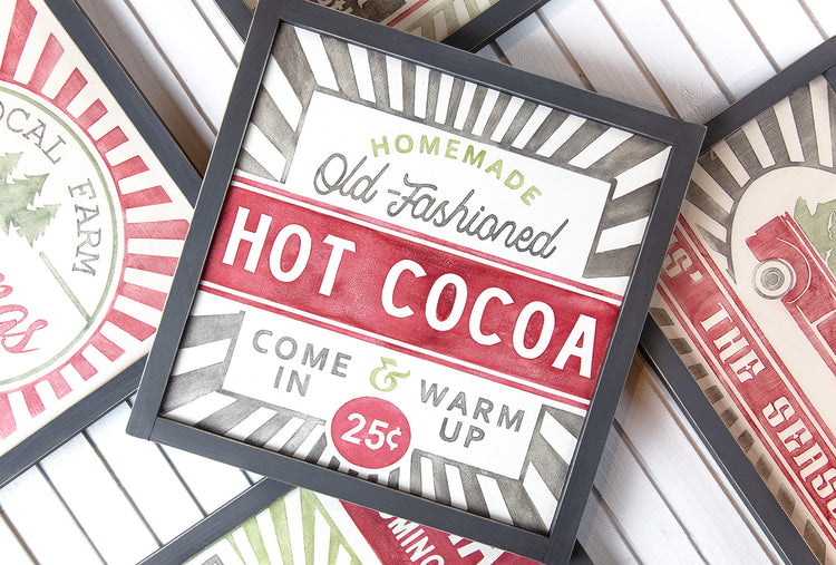 Hot Cocoa Grainsack Wood Sign 14x14