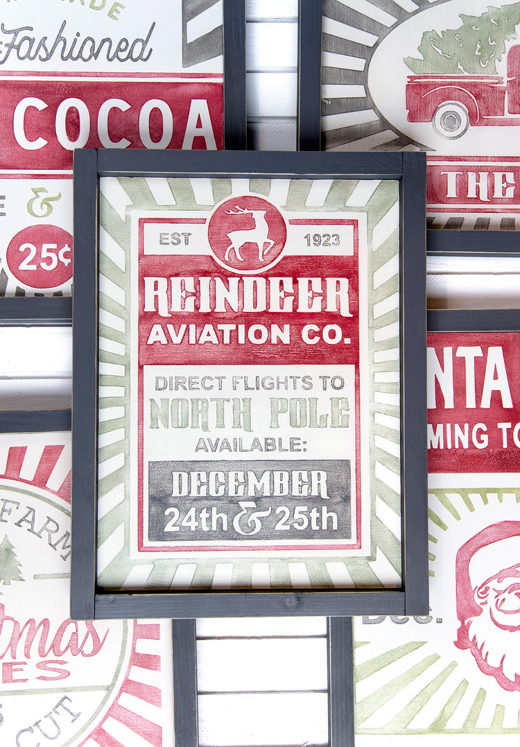 Reindeer Wood Sign Aviation Co. Wood Sign 14x11