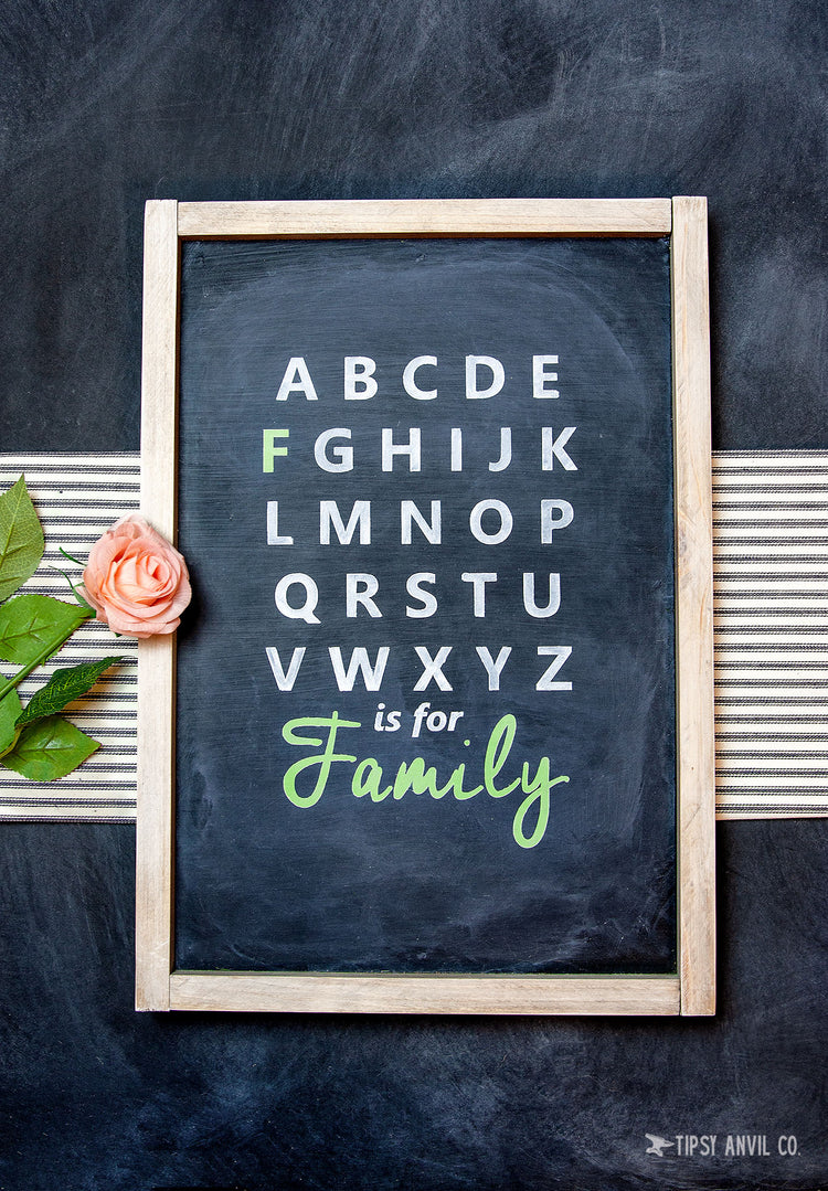 Alphabet F is for Family Chalkboard Wood Sign 12x16