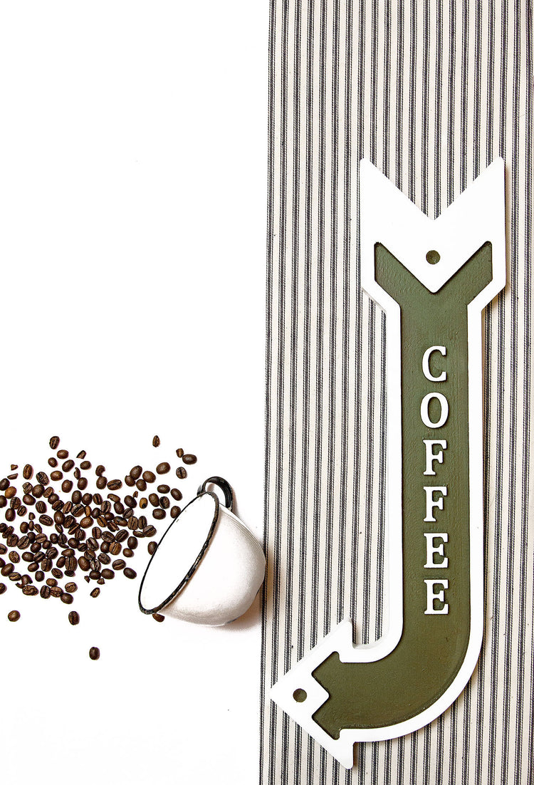 Coffee Embossed Arrow Wood Sign 18 Tall