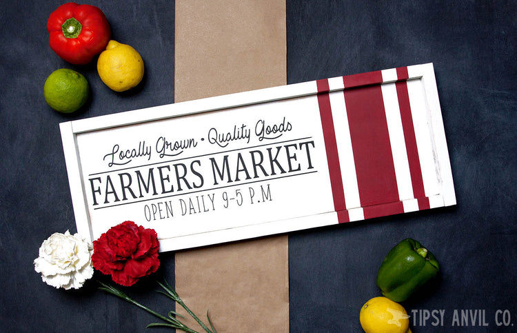 Farmers Market Striped Wood Sign 24x9