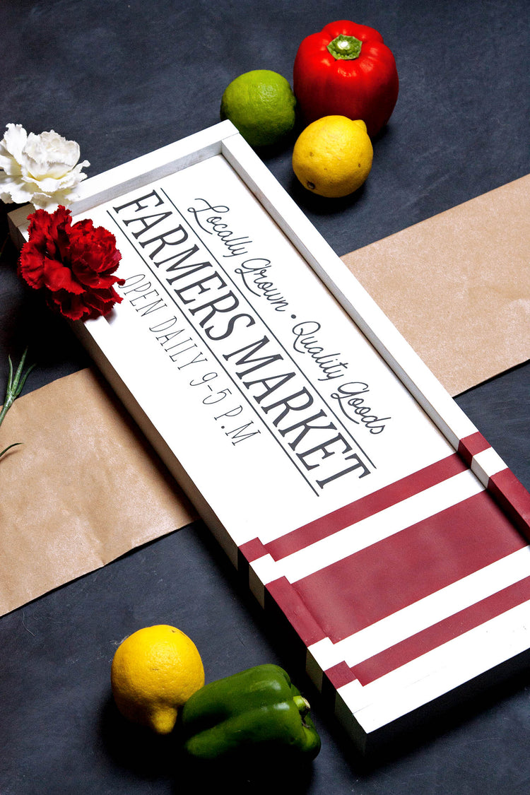 Farmers Market Striped Wood Sign 24x9
