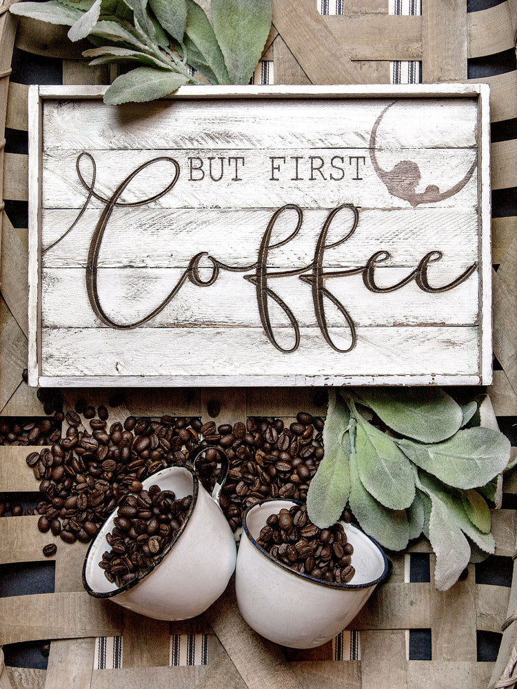 But First Coffee Engraved Wood Sign 11.5x7