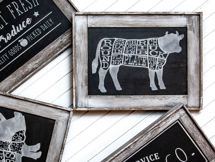 Cow Butcher Cut Wood Sign 16x11.5