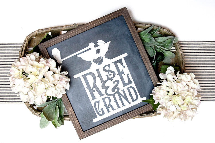Rise and Grind Coffee Wood Sign 11x13