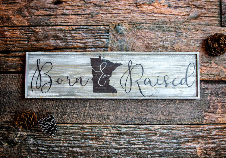 Distressed Rustic Custom State Born & Raised Wood Sign 24x7