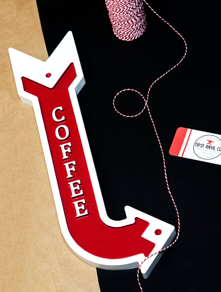Coffee Embossed Arrow Wood Sign 18 Tall