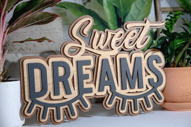 Sweet Dreams Eyelash 3D Wood Sign 17x9