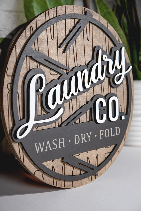 Laundry Co Round 3D Wood Sign