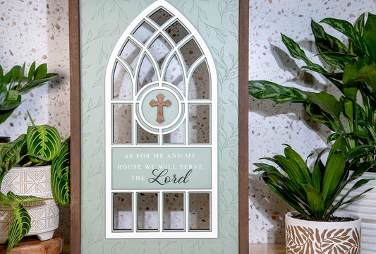 Me & My House Serve Lord Cathedral Wood Sign 13x24