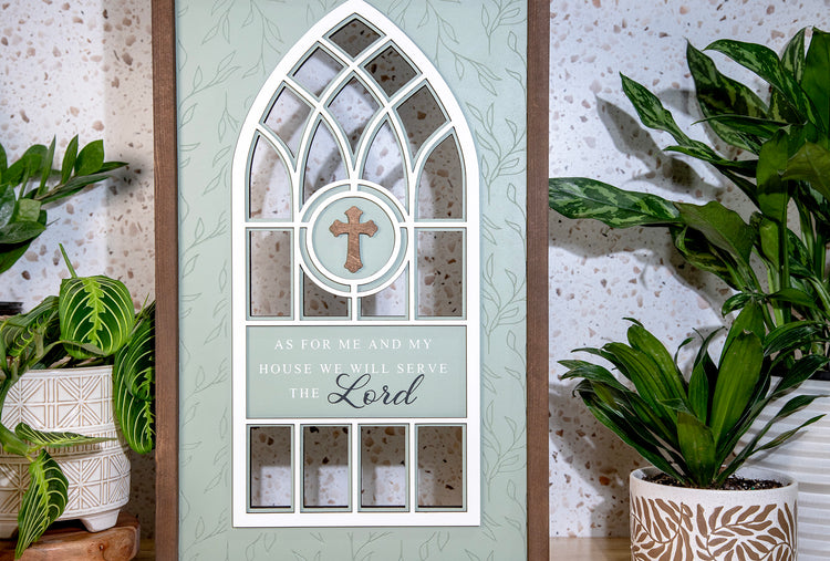 Me & My House Serve Lord Cathedral Wood Sign 13x24