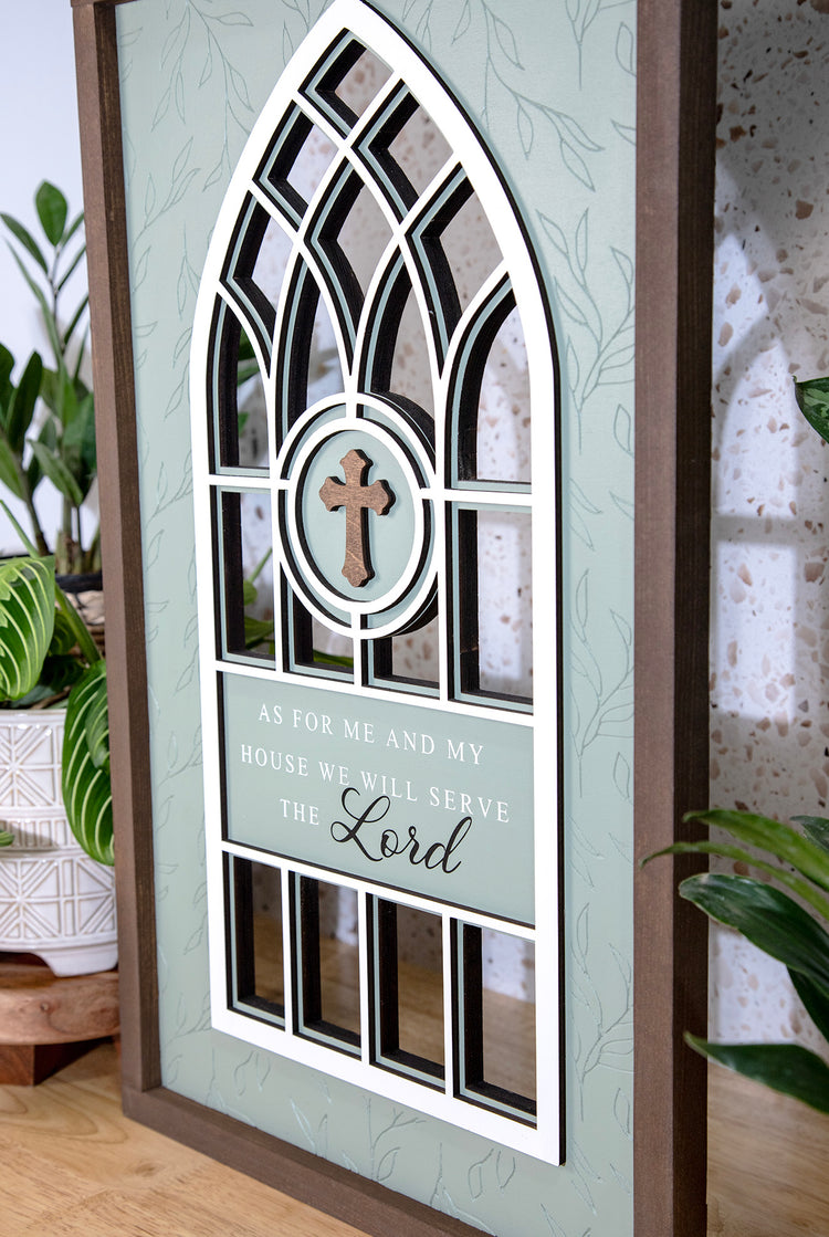 Me & My House Serve Lord Cathedral Wood Sign 13x24