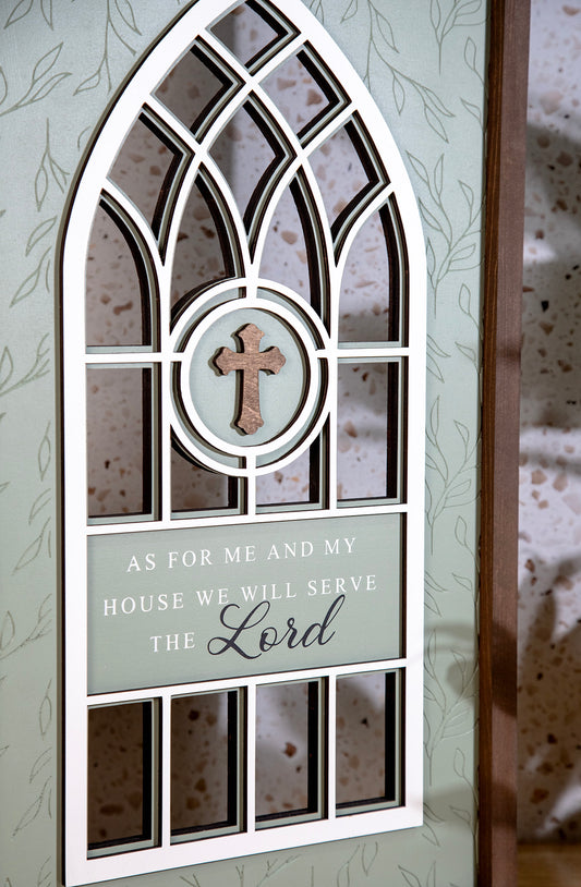 Me & My House Serve Lord Cathedral Wood Sign 13x24