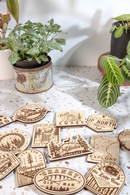 Outdoorsy Icons Wood Magnet