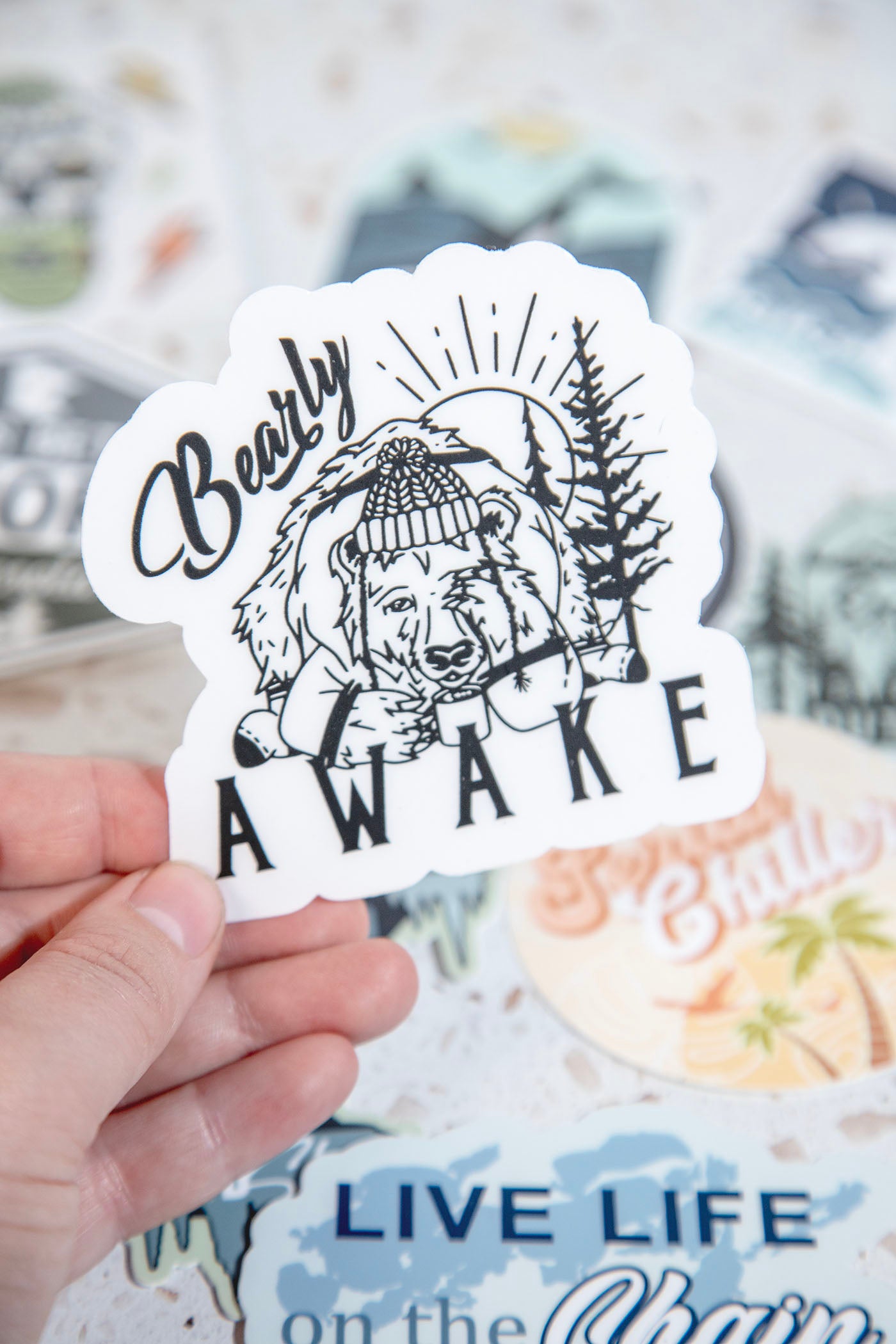Bearly Awake Clear Sticker – The Tipsy Anvil Co.