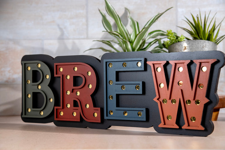 Brew Marquee Wood Sign 20.5x7