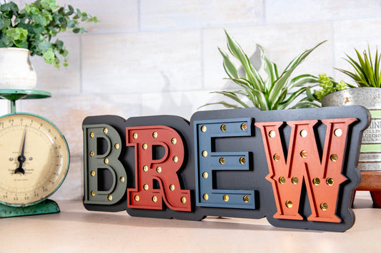 Brew Marquee Wood Sign 20.5x7