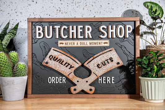 Butcher Shop Metal Wood Sign 22x16