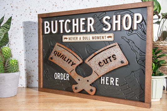Butcher Shop Metal Wood Sign 22x16