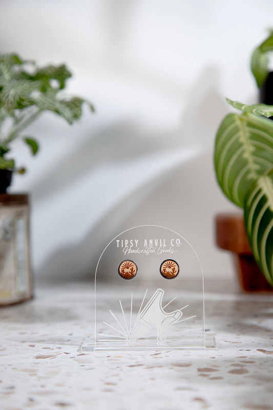 Cactus Sunrise Wood Stud Earrings