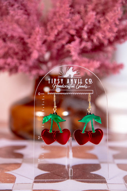 Cherry Hearts Acrylic Earrings