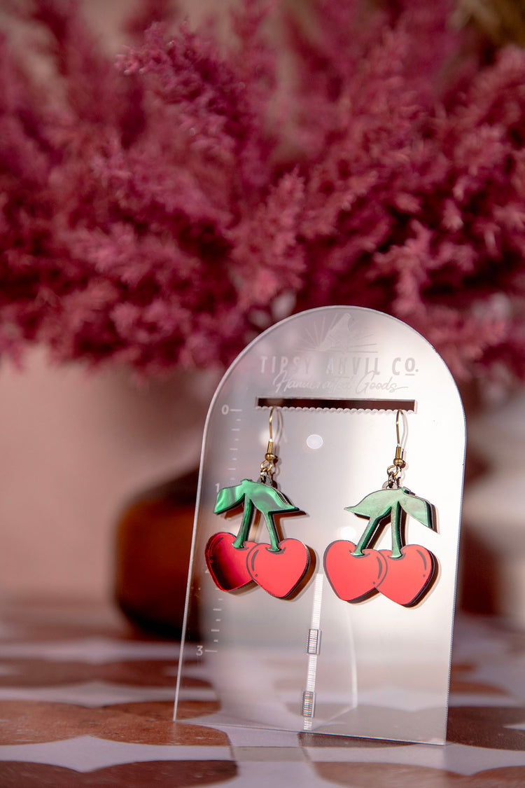 Cherry Hearts Acrylic Earrings