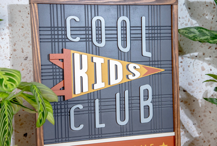 Cool Kids Club Plaid Play Room Wood Sign