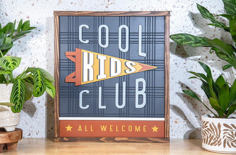 Cool Kids Club Plaid Play Room Wood Sign