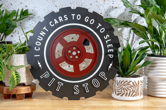 Count Cars To Sleep Pit Stop Wood Tire Sign