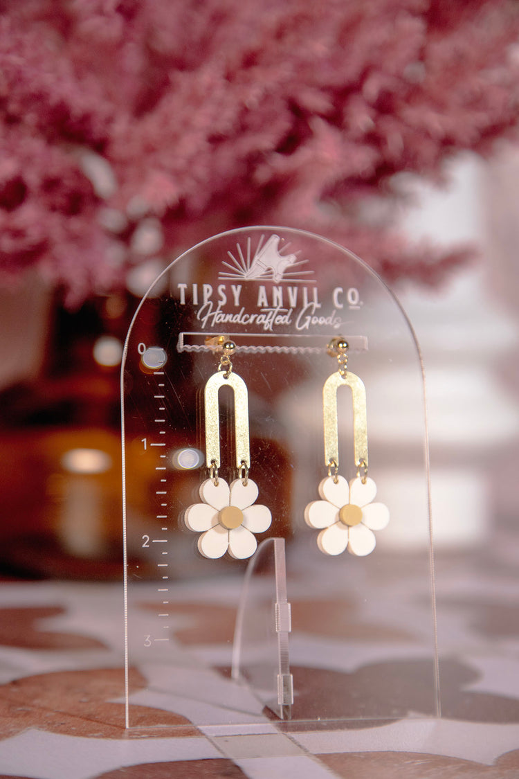 Daisy Gold Acrylic Dangle Earrings