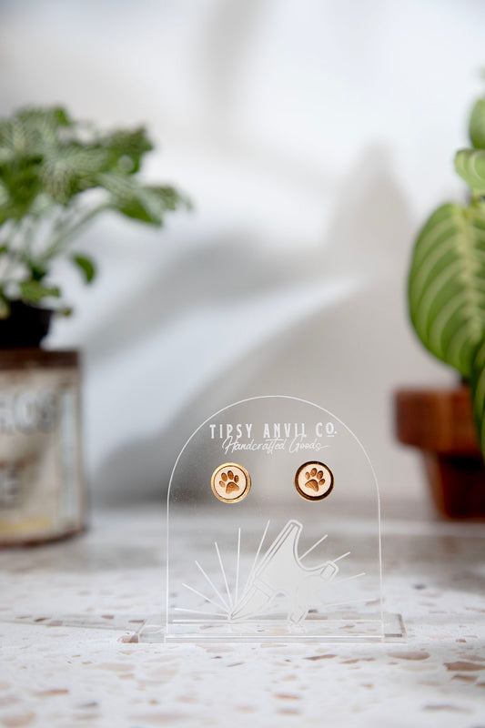 Dog Paw Wood Stud Earrings