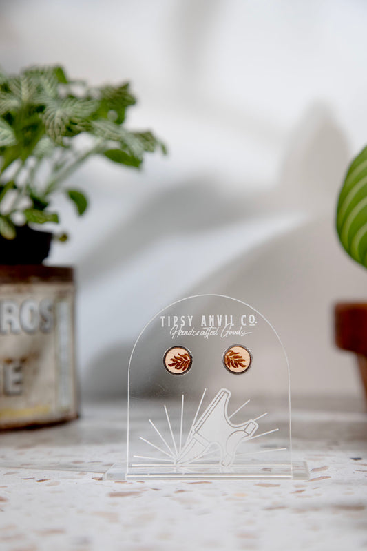 Fern Wood Stud Earrings